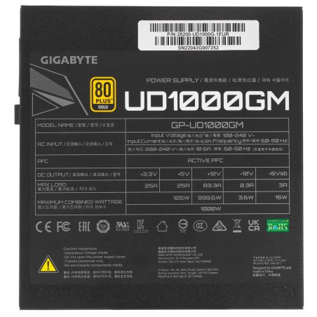 Блок питания Gigabyte UD1000GM PG5 V2 GP-UD1000GM PG5 1000W, 80Plus, Gold, Полностью модульный, PCIe Gen 5.0 compatible v2.0 (28200-U10GP-2EUR)