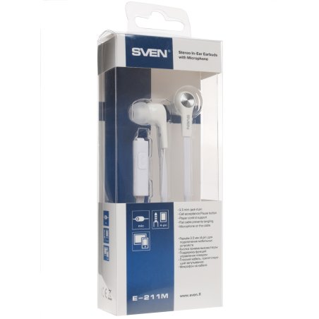 Наушники внутриканальные с микрофоном SVEN E-211Mбелый
