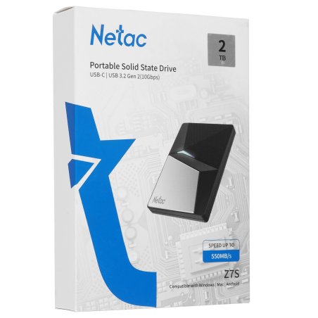 Внешний SSD Netac Z7S, 2TB, USB 3.2 Gen 1 Type-A, R/W 550/480, черный