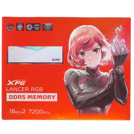 Оперативная память XPG Lancer, DDR5, 32Gb (2x16Gb), 7200MHz, CL34, DIMM, с радиаторами, RGb, белый