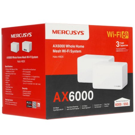 Домашняя Mesh Wi‑Fi система AX6000 Whole Home Mesh Wi-Fi 6 SystemSPEED: 1148 Mbps at 2.4 GHz + 4804 Mbps at 5 GHzSPEC: Internal Antennas, 1× 2.5 Gbps Port (WAN/LAN auto-sensing), 2× Gigabit Ports (WAN/LAN auto-sensing), 1024-QAM, OFDMA, HE160FEATURE: MERC