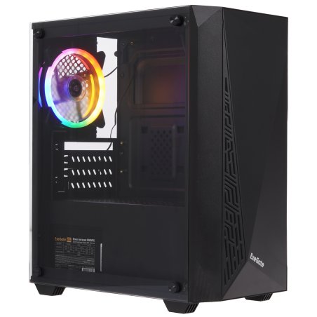 Компьютерный корпус Minitower ExeGate Mistery R2-NPX600 (mATX, БП 600NPX с вент. 12 см, 2*USB+1*USB 3.0, аудио, черный, 1 вент. 12см с RGb подсветкой и полоса на передней панели, боковая панель - закаленное стекло)
