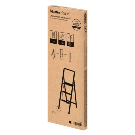 Стремянка MASTER HOUSE Арья (алюминиевая), 3 ступени, цвет черный 84165