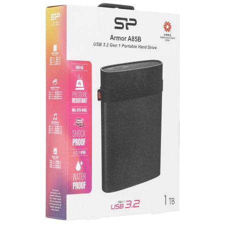 Внешний HDD 2.5" Silicon Power Armor A85B, 1TB, USB 3.2 Gen 1 Type-A, 5400 rpm, черный