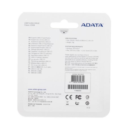 Флешка USB ADATA C008 (AC008-16G-RWE), 16Gb, USB 2.0, R/W 15/5, белый/синий