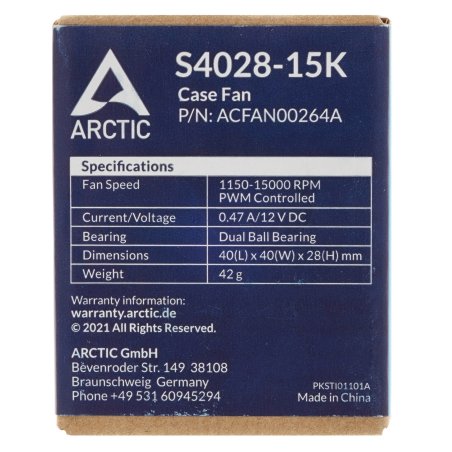 Вентилятор для корпуса Arctic S4028-15K черный, 40 мм, 15000 об/мин, 4 pin
