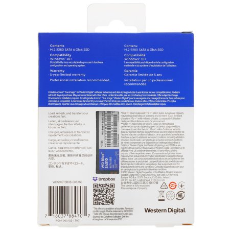 Накопитель SSD WD Blue SA510 WDS100T3B0B, 1Tb, SATA III, M.2 2280, R/W 560/520