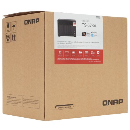 Сетевое хранилище без дисков SMB QNAP TS-673A-8G NAS, 6 trays 3,5"/2,5", 2x2,5 GbE BASE-T, 2 x M.2 NVMe 2280 slots, quad-core AMD Ryzen V1500B 2,2 GHz, 8 Gb SO-DIMM DDR4 (1 x 8 Gb) up to 64Gb (2x32 Gb)