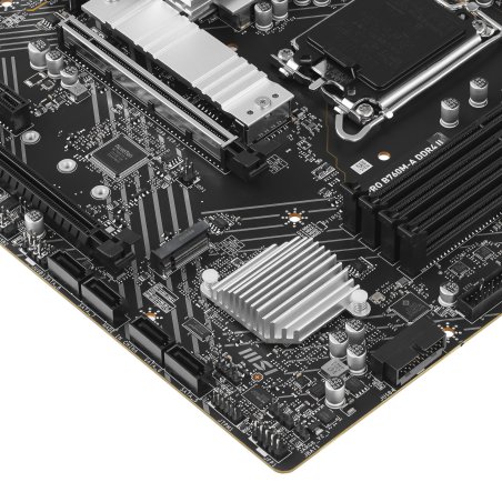 Материнская плата MSI PRO B760M-A WIFI DDR4, LGA 1700, Intel B760, 4xDDR4, 4xSATA, 2xM.2, 1xPCI-E 4.0 x16, 1xPCI-E 4.0 x4, 1xPCI-E x1, 2xHDMI, 2xDP, 1x 2.5Gb LAN, 2xUSB-A 2.0, 2xUSB-A 3.2 Gen 1, 2xUSB-A 3.2 Gen 2, 3x3.5 мм, 7.1, Micro-ATX