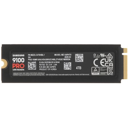 Накопитель SSD 4Tb Samsung 9100 PRO, M.2, PCI-E 5.0 x4, TLC 3D NAND R/W - 14800/13400 Mb/s с радиатором