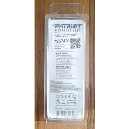 Оперативная память Patriot, DDR3, 4Gb, (1x4 Gb,), 1600 MHz, CL11, SO-DIMM