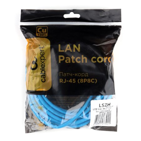 Патч-корд LSZH медный UTP Cablexpert PP30-5M/B кат.5e, 5м, литой, многожильный, синий