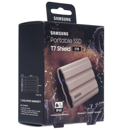 Внешний SSD Samsung T7 Shield, 2TB, USB 3.2 Gen 2 Type-C, R/W 1050/1000, бежевый