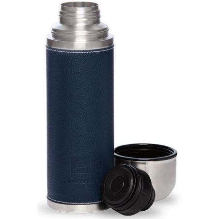 Термос Арктика 108-700 синий, узкое горло 0,7 л + кнопка в коже, холод/тепло 28 ч