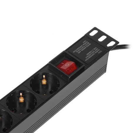Блок розеток горизонтальный ExeGate ServerPro PDU-19H806 Al-8S-C14-3-SW, 19", 1U, Алюминий, 8 Schuko, кабель с вилкой C14 VDE-250V-10A-3*1.5мм2, 3 метра, выкл. с подсветкой SPD1, черный