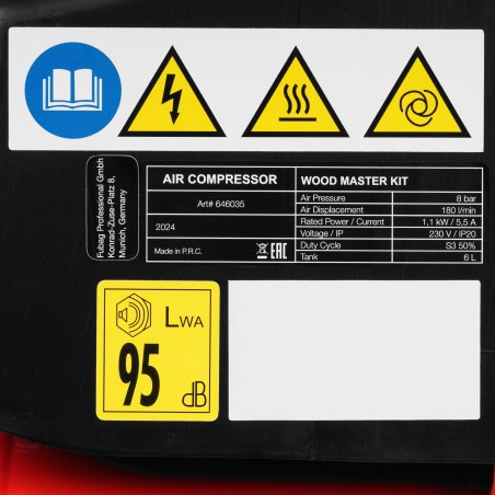 Компрессор поршневой Fubag Wood Master Kit безмасляный 180л/мин 6л 1100Вт красный/черный