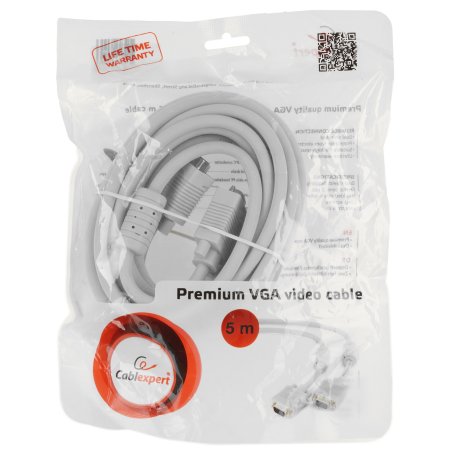Кабель Gembird/Cablexpert CC-PPVGA-5M, Кабель VGA Premium, 15M/15M,5.0м, серый, тройной экран, феррит.кольца