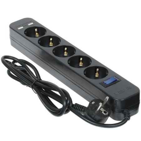 Фильтр SVEN SF-05LU 1,8 м (5 евро розеток,2*USB(2,4А)) черный, цветная коробка Surge protector SVEN SF-05LU 1,8 м (5 евро розеток,2*USB(2,4А)) черный, цветная коробка