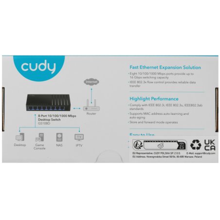 Коммутатор Cudy GS108D (L2) 8x1Gbит/с неуправляемый