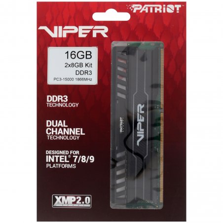 Оперативная память Patriot Viper 3, DDR3, 16GB (2x8 GB), 1866 MHz, CL10, DIMM, радиатор, черный