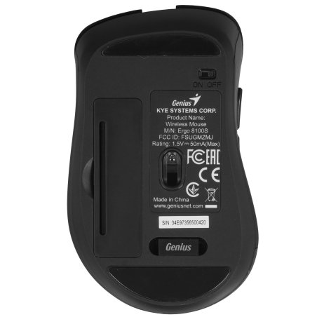 Мышь беспроводная Genius Ergo 8100S черный, 1600 dpi, радиоканал, USB, кнопки - 6