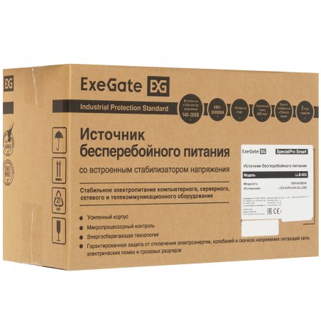 Источник бесперебойного питания ExeGate EP285580RUS SpecialPro Smart LLB-600.LCD.AVR.EURO.RJ.USB 600VA/360W, LCD, AVR, 2 евророзетки, RJ45/11, USB, черный