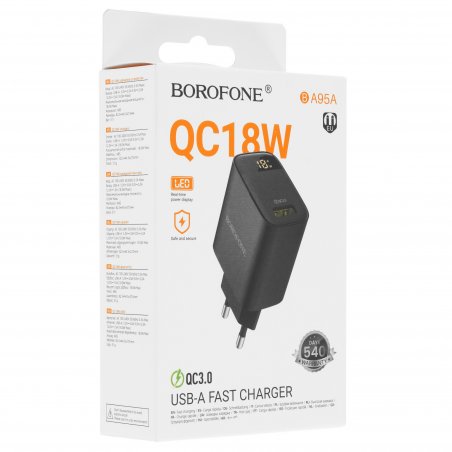 Сетевое зарядное устройство BOROFONE (6941991120428) BA95A 1USB 3.0A QC3.0 18W, черный