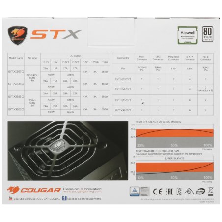 Блок питания Cougar VTE X2 650 (CGR VX-650), 650Вт, 80 Plus Bronze, 120мм, черный