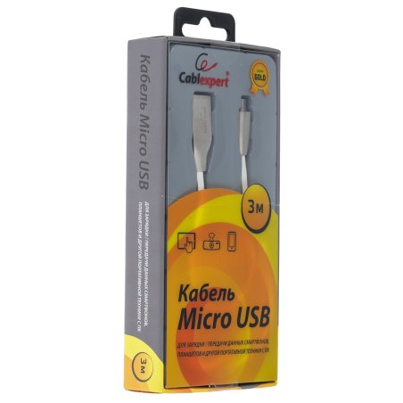 Кабель USB2.0 Cablexpert CC-G-mUSB01W-3M, AM/microB, серия Gold, длина 3м, белый, блистер