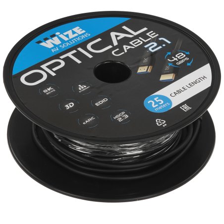Кабель HDMI Wize AOC-8K-HM-HM-25M оптический, 25 м, 8K/60HZ 4:4:4, v.2.1, ARC, 19M/19M, HDCP 2.2, Ethernet, черный, коробка