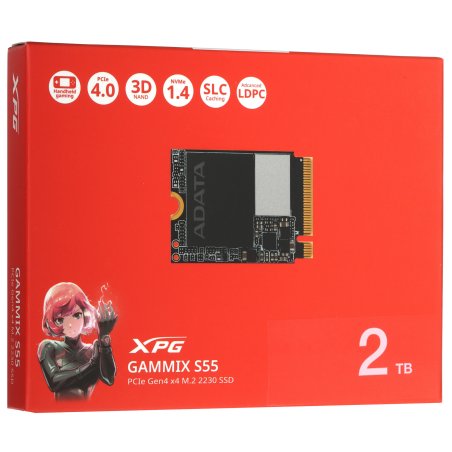 Накопитель SSD ADATA XPG GAMMIX S55, 2000 Gb, PCIe 4.0 x4, M.2 2230, NVMe, R/W 5000/3200, без радиатора