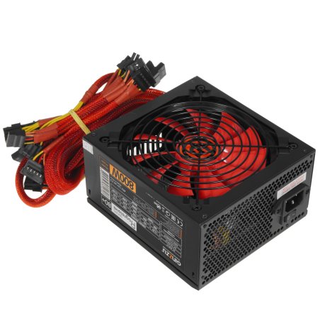 Блок питания Ginzzu PC800 Red, 800Вт, 80 PLUS, 140мм, черный / красный