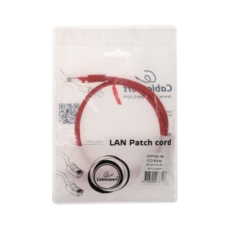 Патч-корд UTP Cablexpert кат.5e, 0.5м, литой, многожильный, красный