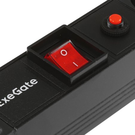 Блок розеток горизонтальный ExeGate ServerPro PDU-19H702 Al-7S-C14-SW-O, 19", 1U, Алюминий, 7 Schuko, С14, защита от перегрузки, черный