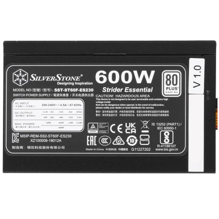 Блок питания серверный Silverstone SST-ST60F-ES230 V1.0 PSU-P217-600W-230V ONLY-ATX-120ммFAN-FIXED C-80 PLUS-RoHS-GM (223321)