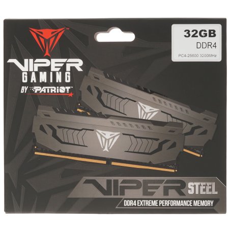 Оперативная память Patriot Viper Steel, DDR4, 32Gb (1x32 Gb), 3200 MHz, CL16, DIMM, радиатор, черный
