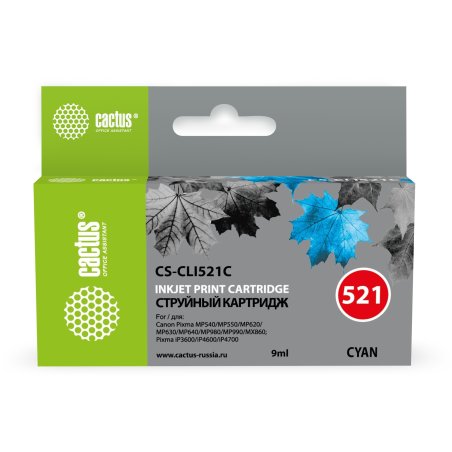 Картридж струйный Cactus CS-CLI521С голубой (8,4 мл) для Canon MP540/MP550/MP620/MP630/MP640/MP660