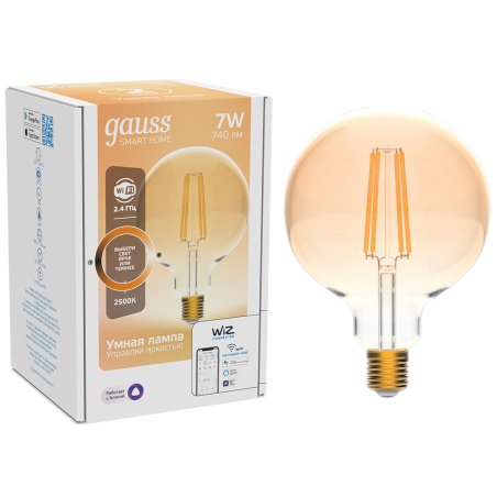 Лампа cветодиодная Gauss Smart Home Filament G95 7W 740lm 2500К E27 диммируемая LED