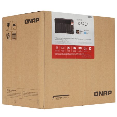 Сетевое хранилище без дисков SMB QNAP TS-873A-8G NAS, 8 trays 3,5"/2,5", 2x2,5 GbE BASE-T, 2 x M.2 NVMe 2280 slots, quad-core AMD Ryzen V1500B 2,2 GHz, 8 Gb SO-DIMM DDR4 (1 x 8 Gb) up to 64Gb (2x32 Gb)