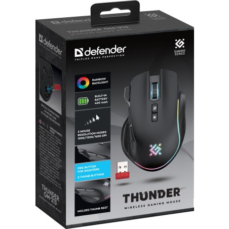 Мышь беспроводная Defender Thunder GM-213 черный, 1600 dpi, радиоканал, USB, кнопки - 8