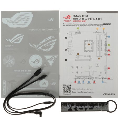 Материнская плата ASUS ROG STRIX B850-A GAMING WIFI, AM5, AMD B850, 4xDDR5, 2xSATA, 4xM.2, 1xPCIe 5.0 x16, 1xPCIe 4.0 x16, 1xPCIe x4, 1xDP, 1xHDMI, 1x2.5Gb LAN, 1xUSB-C 20Gbps, 1xUSB-C 10Gbps, 2xUSB-A 10Gbps, 4xUSB 5Gbps, 2xUSB-A 2.0, 3x3.5 мм, 7.1, ATX
