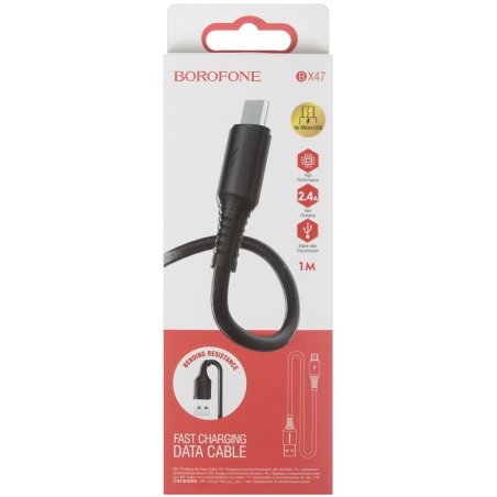 Дата-кабель USB 2.4A для micro USB Borofone BX47 ПВХ 1м (Black)