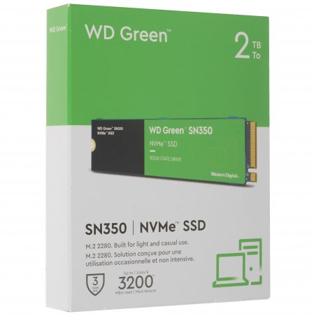 Накопитель SSD WD Green SN350 WDS200T3G0C, 2000Gb, PCIe 3.0 x4, M.2 2280, NVMe, R/W 3200/3000