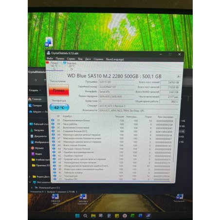 Накопитель SSD WD Blue SA510 WDS100T3B0B, 1Tb, SATA III, M.2 2280, R/W 560/520