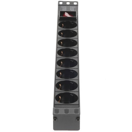 Блок розеток горизонтальный ExeGate ServerPro PDU-19H802 Al-8S-EU1.8-SW, 19", 1U, Алюминий, 8 Schuko, кабель с евровилкой VDE-250V-16A-3*1.5мм2, 1.8 метра, выкл. с подсветкой, черный