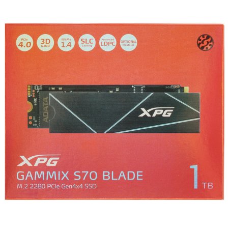Накопитель SSD ADATA XPG BLADE S70, 1Tb, PCIe 4.0 x4, M.2 2280, NVMe, R/W 7400/5500, с радиатором