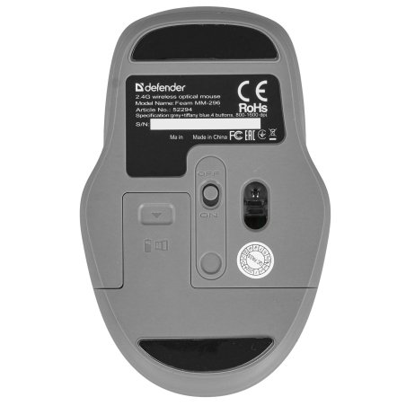 Мышь беспроводная Defender Feam MM-296 черный, 1600 dpi, радиоканал, USB, кнопки - 4