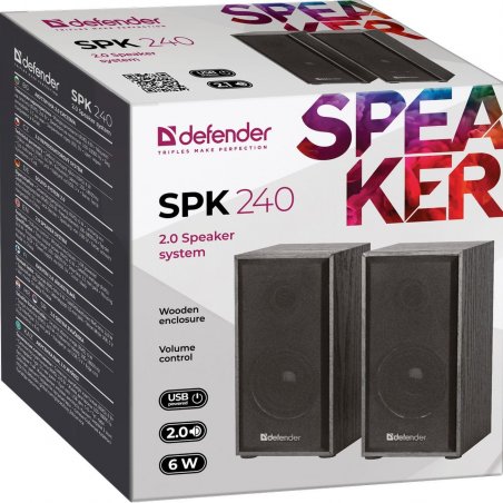 Акустическая система Defender SPK-240 2.0 черный (2x3 Вт, USB пит, раз. д. науш.)