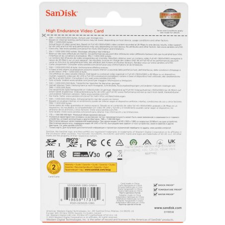 Флеш карта microSD 128GB SanDisk microSDXC Class 10 UHS-I U3 V30 High Endurance Video Monitoring Card