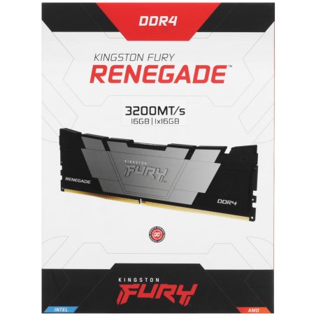 Оперативная память Kingston Fury Renegade, DDR4, 16Gb (1x16Gb), 3200MHz, CL16, DIMM, с радиатором, серый/черный